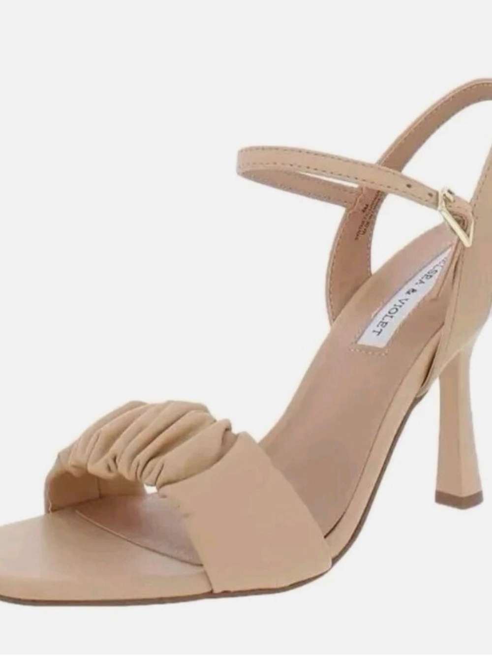 Chelsea & Violet Nude Tan Ruched Front Ankle Strap High Heel Sandal